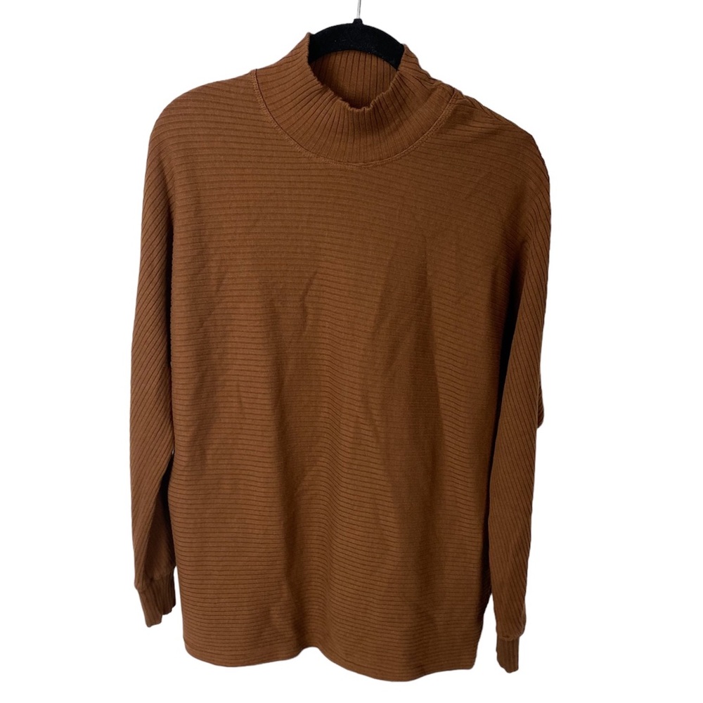 Hard Tail Womens Orange Ribbed Mock Neck Batwing Sleeve Top Blouse sweater M